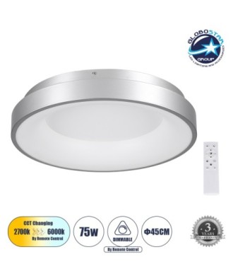GLOBOSTAR® SALEM 61234 Μοντέρνο Φωτιστικό Οροφής LED 75W 8625lm 120° AC 220-240V IP20 Ρυθμιζόμενο Λευκό CCT με Χειριστήριο από 2700K έως 6000K Dimmable - Lumileds SMD Chip - Γκρι - Μ45 x Π45 x Υ8.5cm - 3 Χρόνια Εγγύηση